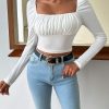 SQUARE NECK RUCHED BUST CROP WHITE TEE